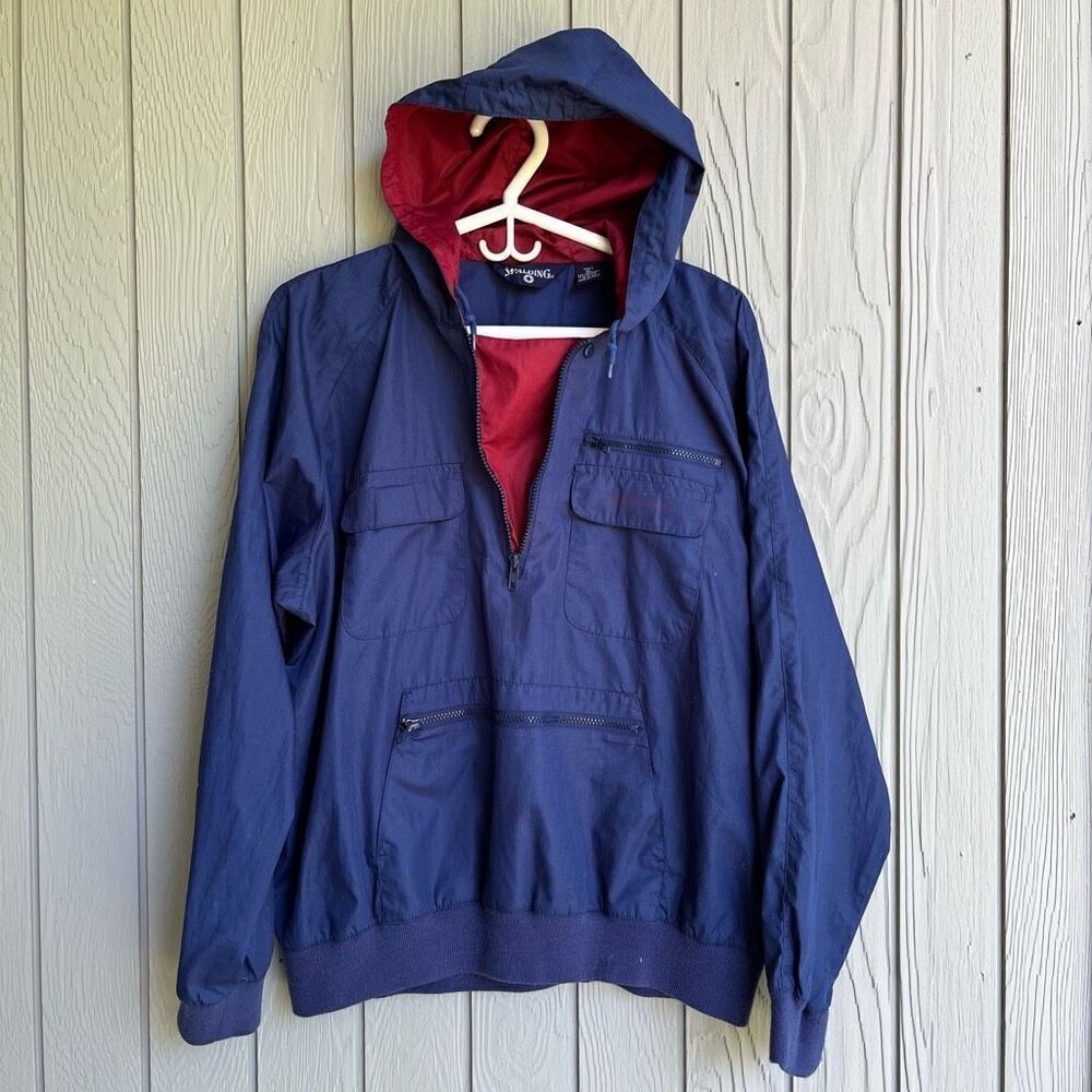 Vintage 80s Spalding Pullover Jacket L | Hooded Tennis Windbreaker Unisex
